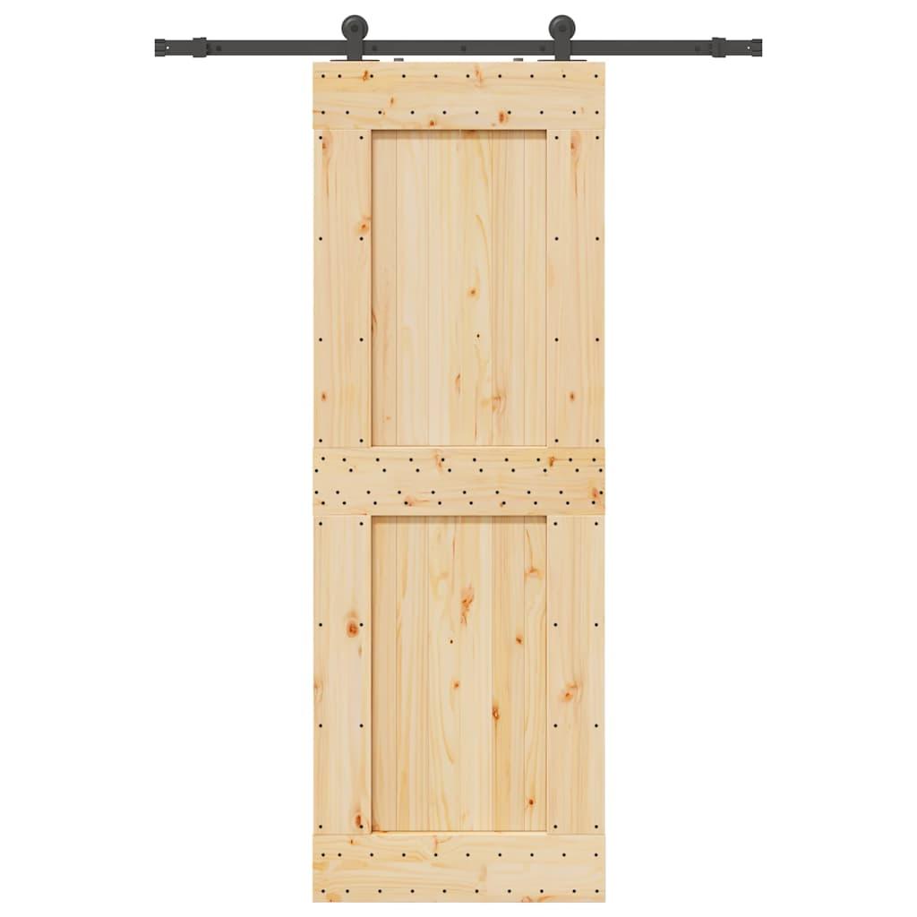 Skydedør med monteringssæt 80x210 cm massivt fyrretræ
