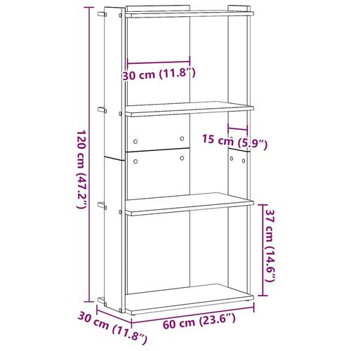 Bogreol 3 hylder 60x30x120 cm konstrueret træ røget eg
