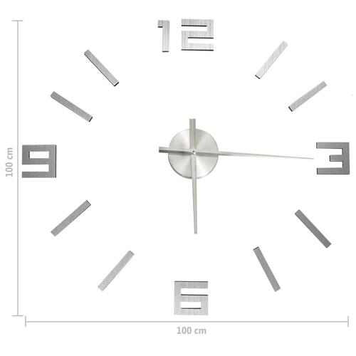 3D-vægur 100 cm moderne design XXL sølvfarvet