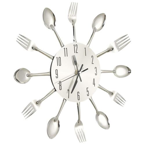 Vægur med ske- og gaffeldesign 31 cm aluminium sølvfarvet