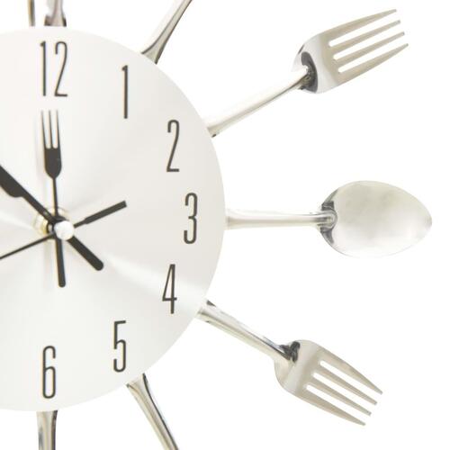 Vægur med ske- og gaffeldesign 31 cm aluminium sølvfarvet