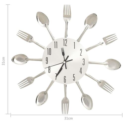 Vægur med ske- og gaffeldesign 31 cm aluminium sølvfarvet