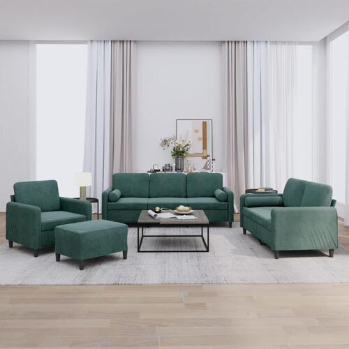 Sofasæt 4 dele med puder velour mørkegrøn