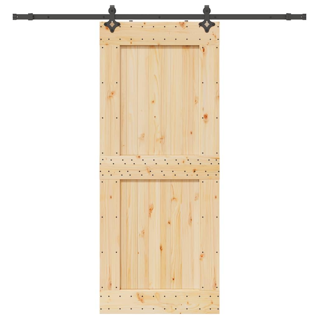 Skydedør med monteringssæt 95x210 cm massivt fyrretræ