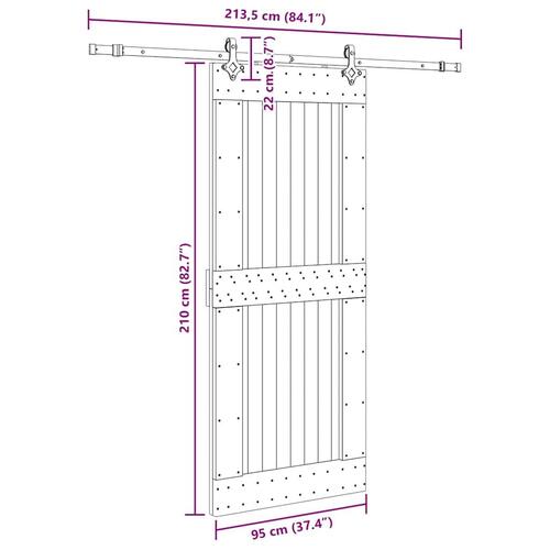 Skydedør med monteringssæt 95x210 cm massivt fyrretræ