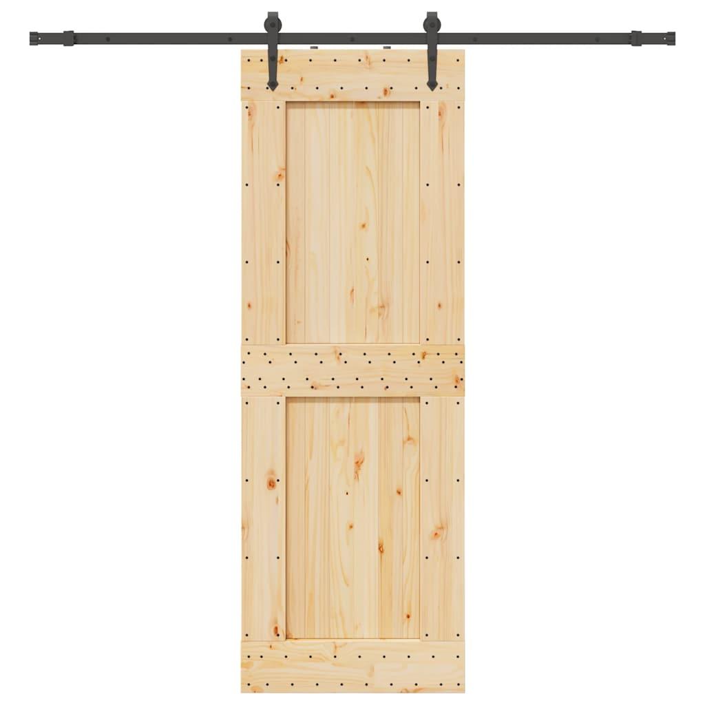 Skydedør med monteringssæt 80x210 cm massivt fyrretræ