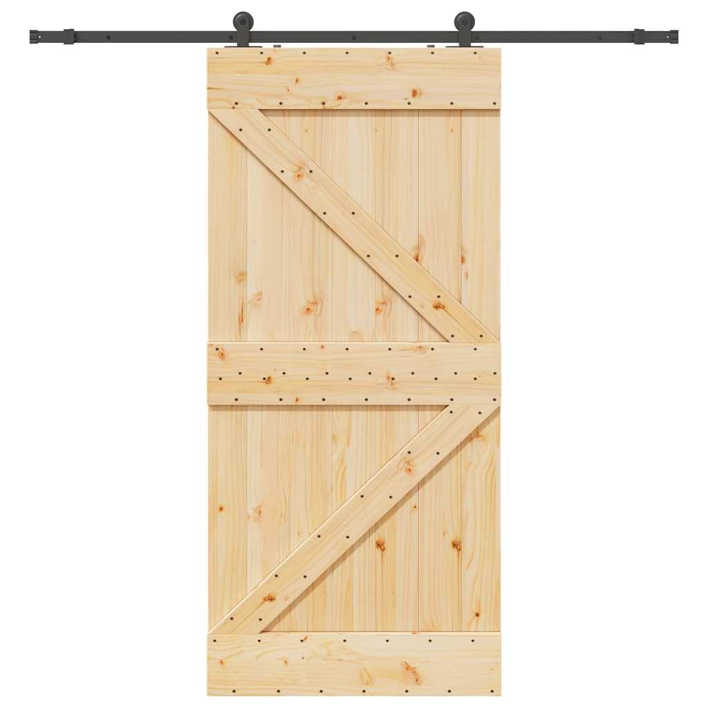 Skydedør med monteringssæt 80x210 cm massivt fyrretræ
