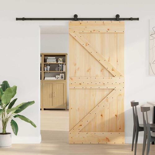 Skydedør med monteringssæt 80x210 cm massivt fyrretræ