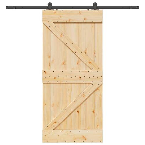 Skydedør med monteringssæt 100x210 cm massivt fyrretræ