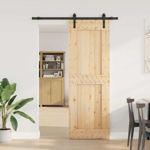 Skydedør med monteringssæt 80x210 cm massivt fyrretræ