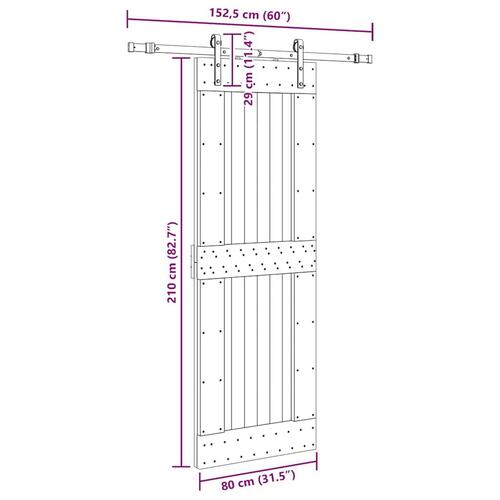 Skydedør med monteringssæt 80x210 cm massivt fyrretræ