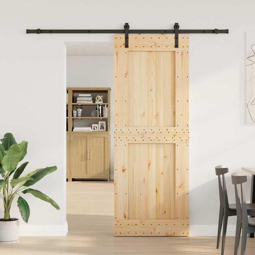 Skydedør med monteringssæt 85x210 cm massivt fyrretræ