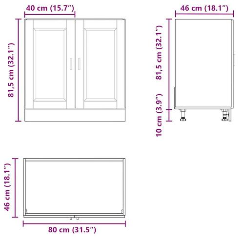 Underskab til vask Porto 80x46x81,5 cm konstrueret træ sort