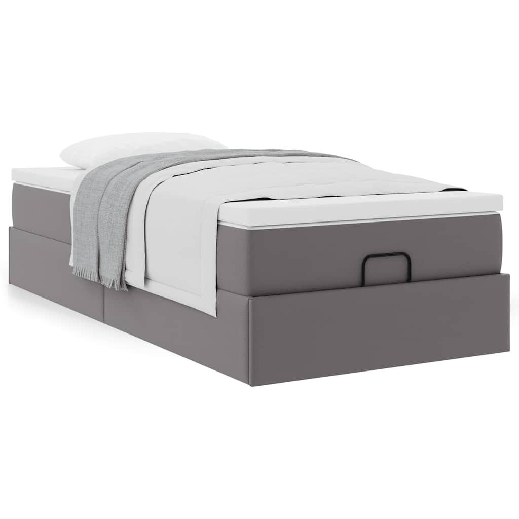 Osmannisk sengeramme med madras 90x200 cm kunstlæder grå billede