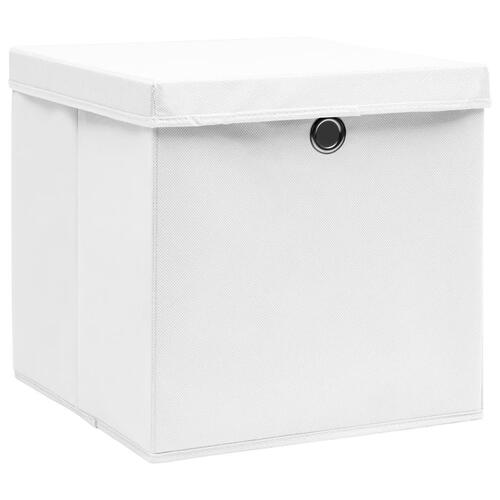 Opbevaringskasser med låg 10 stk. 28x28x28 cm hvid
