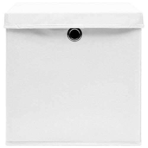 Opbevaringskasser med låg 10 stk. 28x28x28 cm hvid