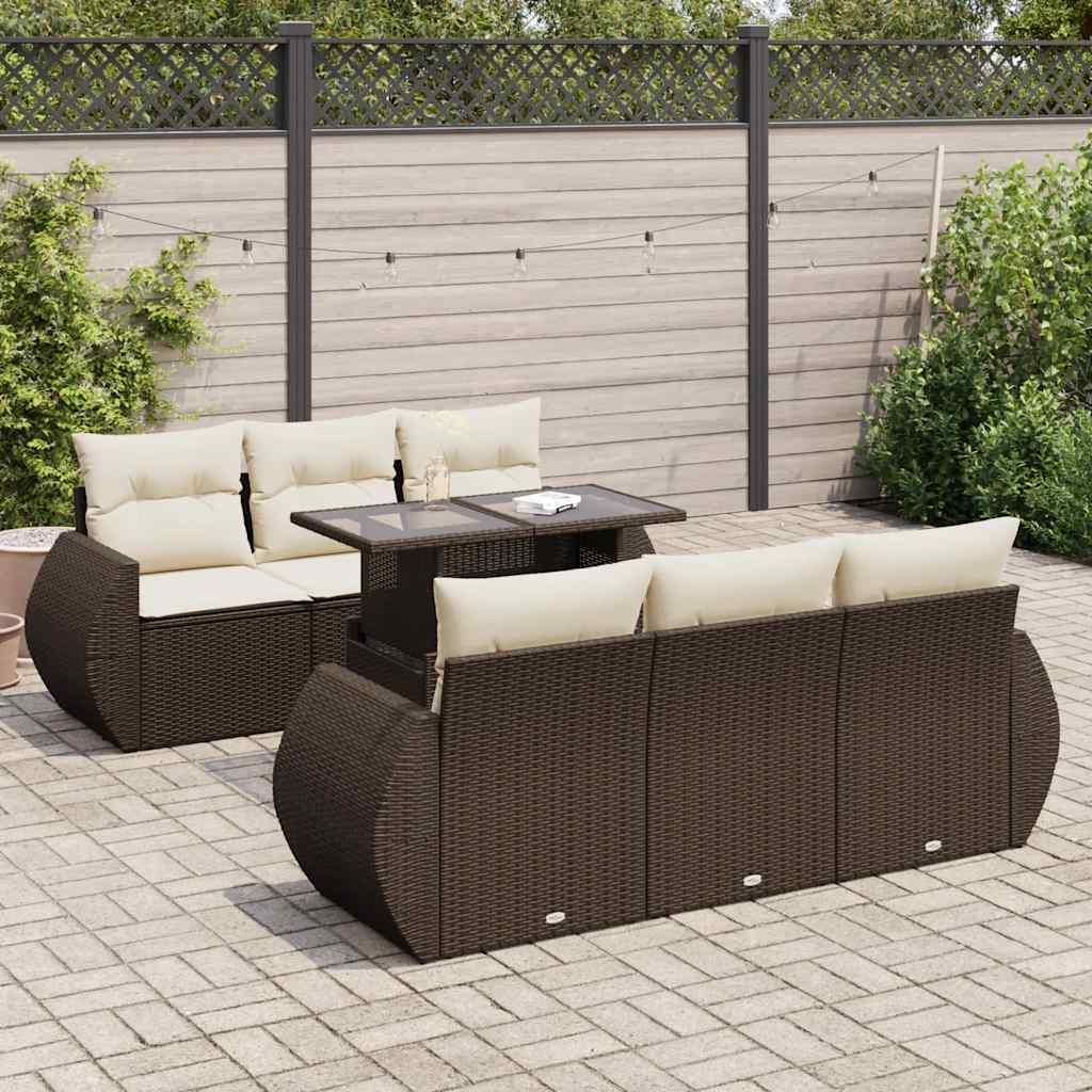 Sofasæt til haven 7 dele med hynder polyrattan brun