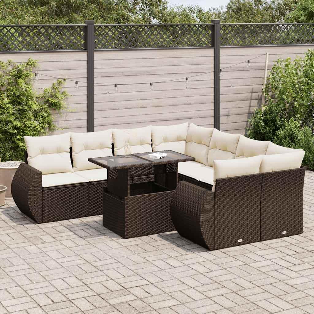 Sofasæt til haven 9 dele med hynder polyrattan brun
