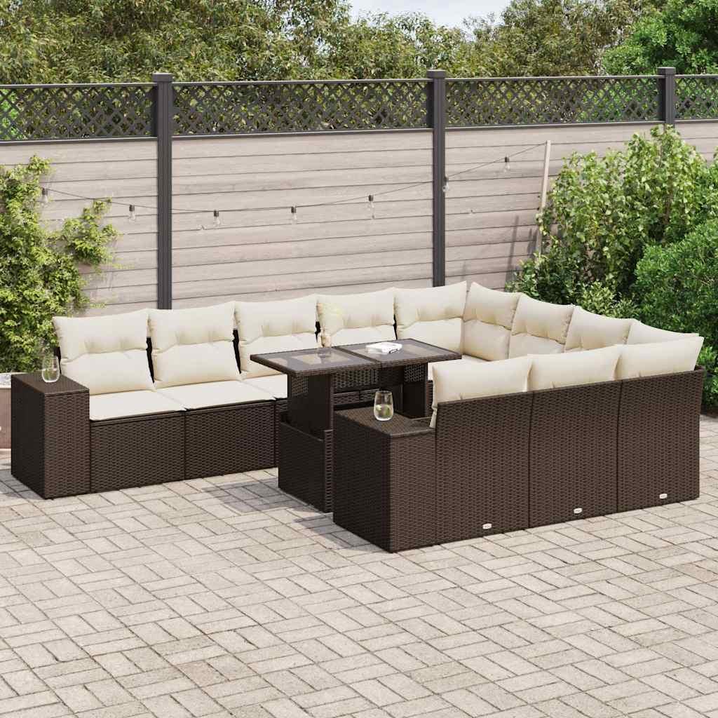 Loungesæt til haven 11 dele med hynder polyrattan brun
