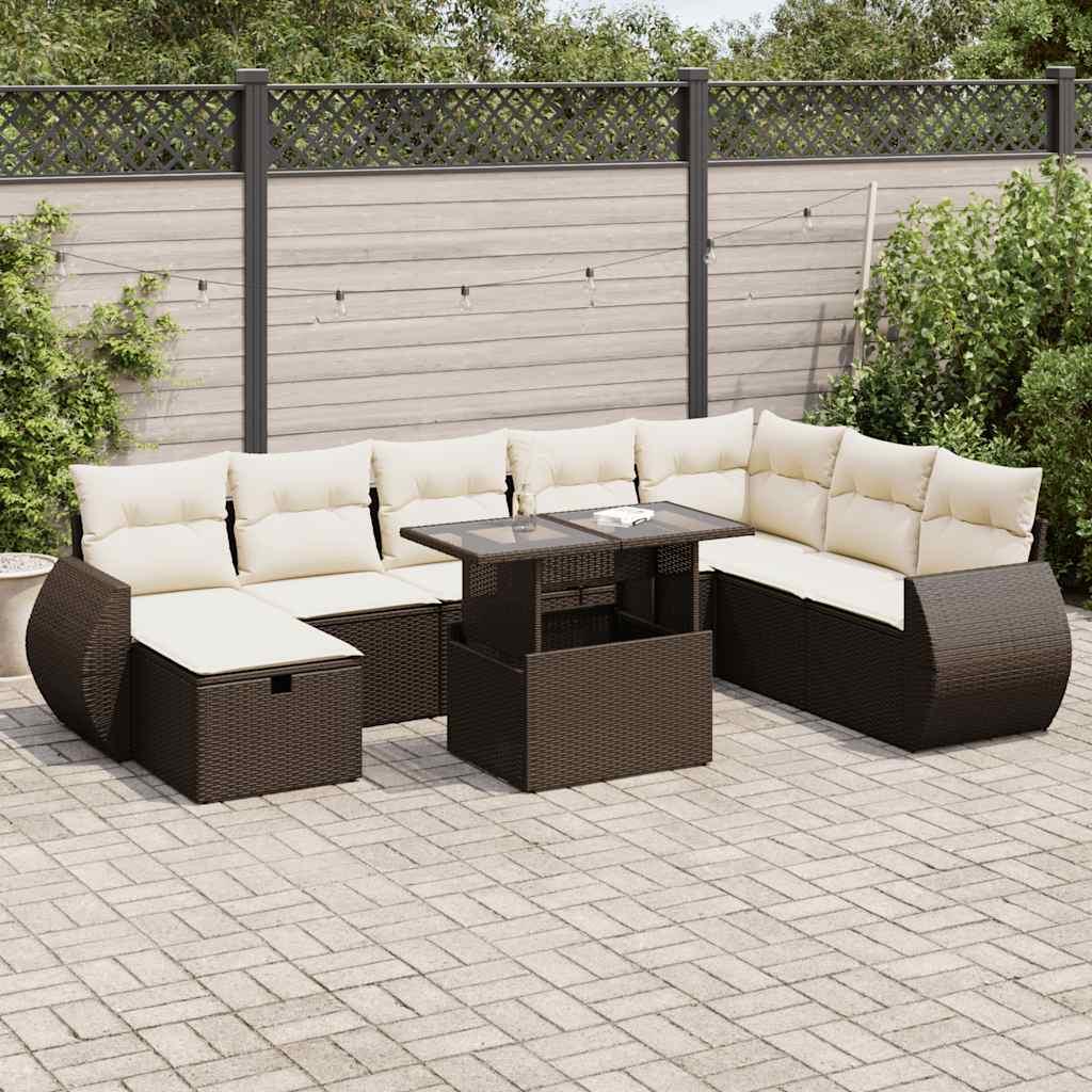 Sofasæt til haven 9 dele med hynder polyrattan brun
