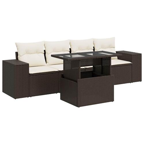 Sofasæt til haven 5 dele med hynder polyrattan brun