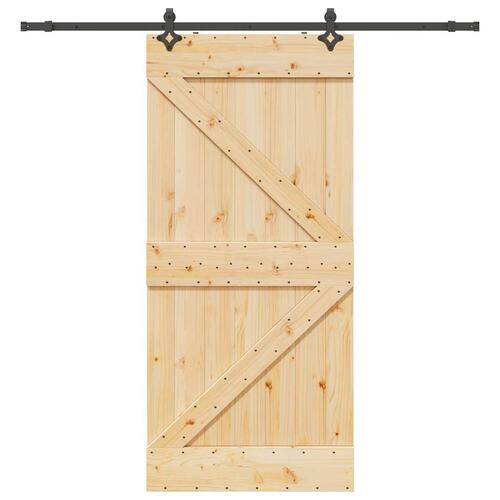 Skydedør med monteringssæt 100x210 cm massivt fyrretræ