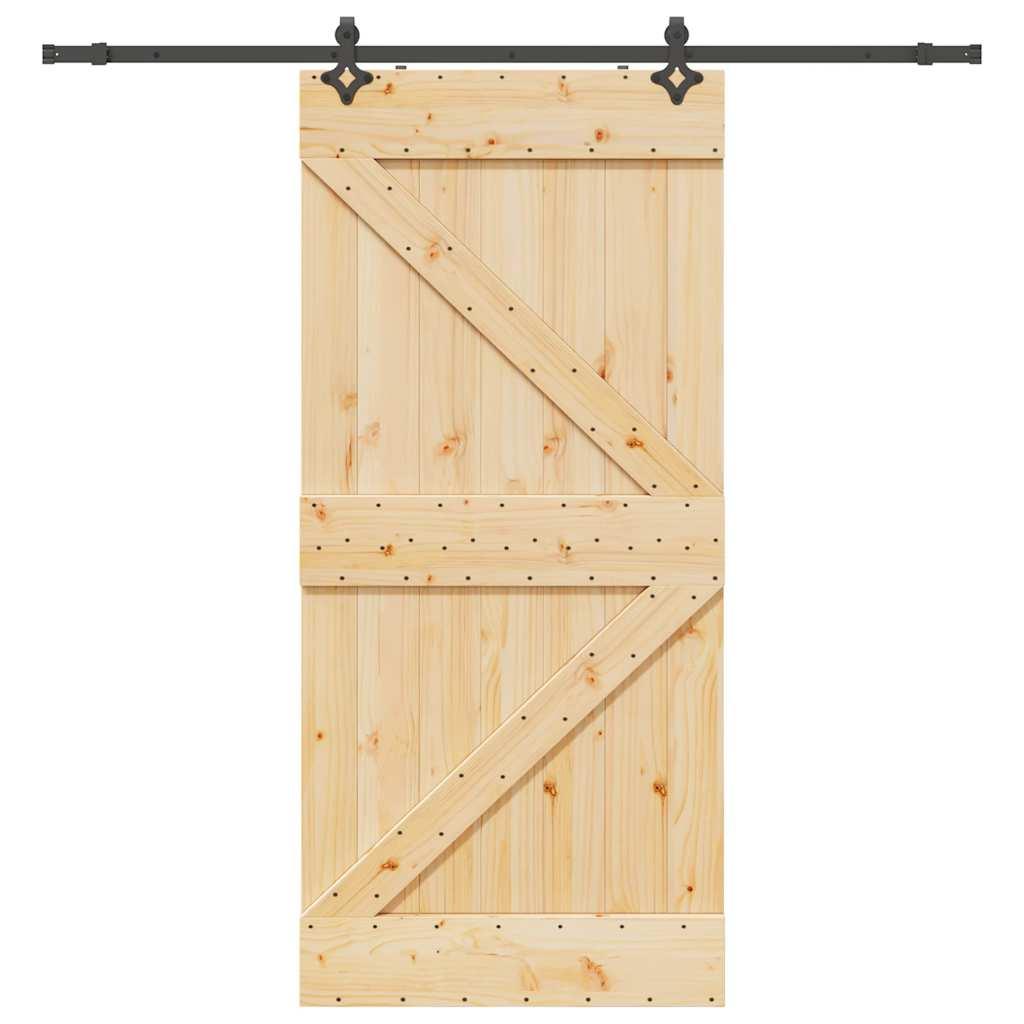 Skydedør med monteringssæt 100x210 cm massivt fyrretræ