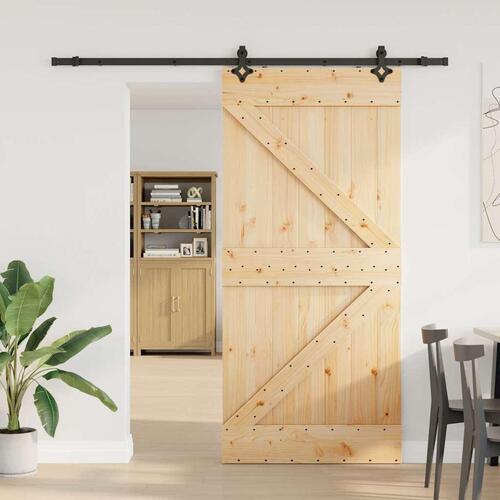 Skydedør med monteringssæt 100x210 cm massivt fyrretræ