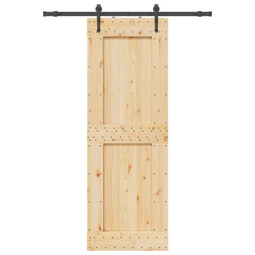 Skydedør med monteringssæt 80x210 cm massivt fyrretræ