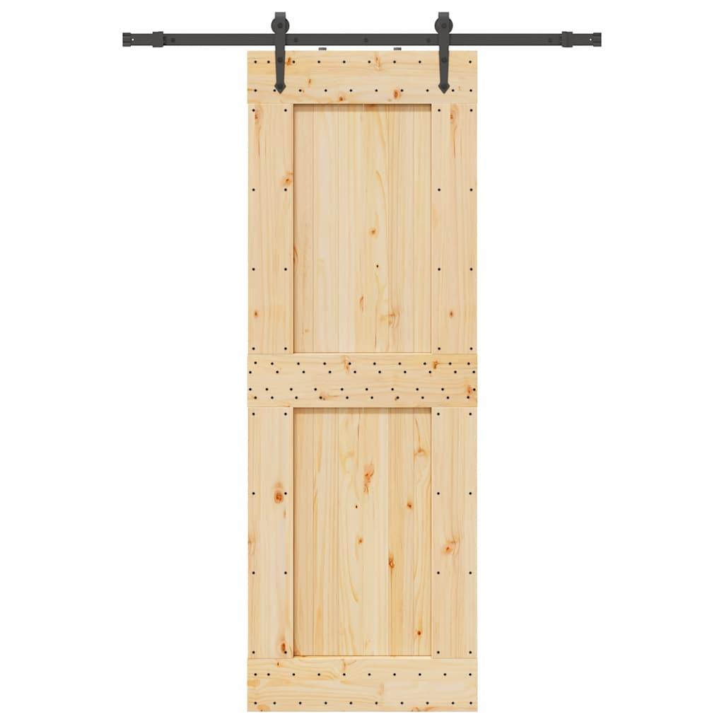 Skydedør med monteringssæt 80x210 cm massivt fyrretræ