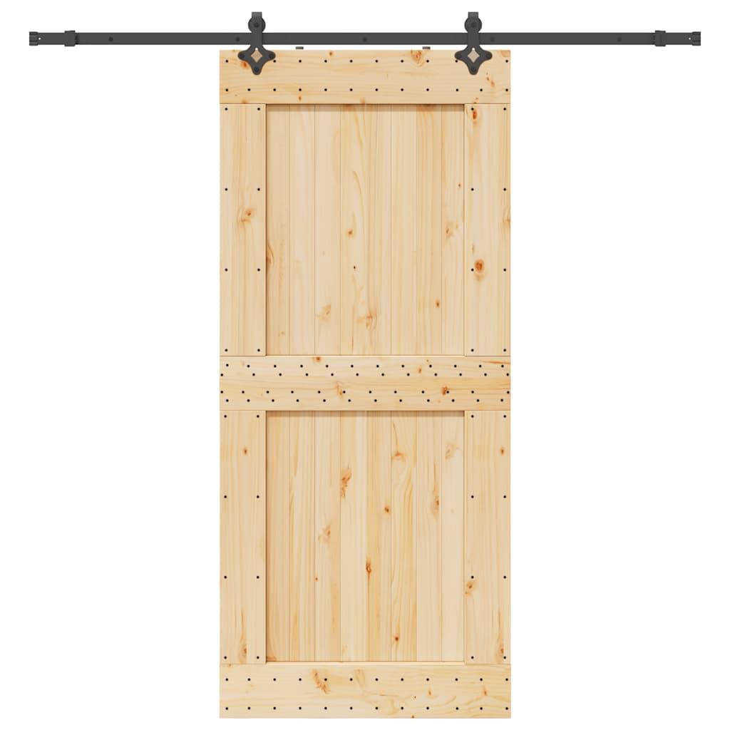 Skydedør med monteringssæt 100x210 cm massivt fyrretræ