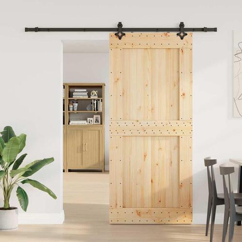 Skydedør med monteringssæt 100x210 cm massivt fyrretræ