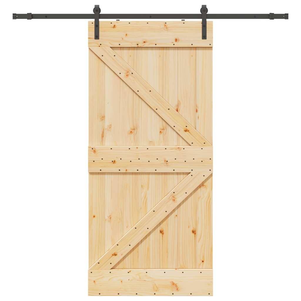 Skydedør med monteringssæt 80x210 cm massivt fyrretræ