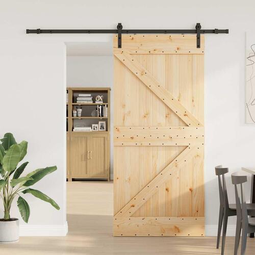 Skydedør med monteringssæt 80x210 cm massivt fyrretræ