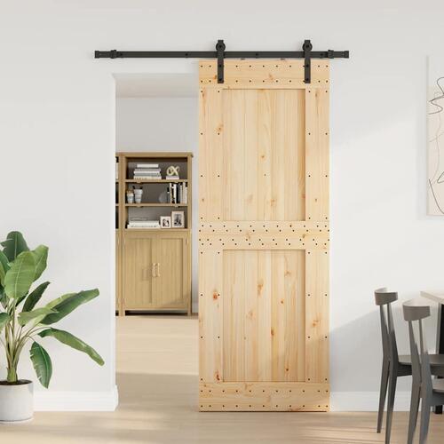 Skydedør med monteringssæt 85x210 cm massivt fyrretræ