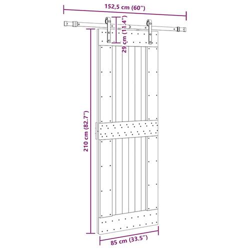 Skydedør med monteringssæt 85x210 cm massivt fyrretræ