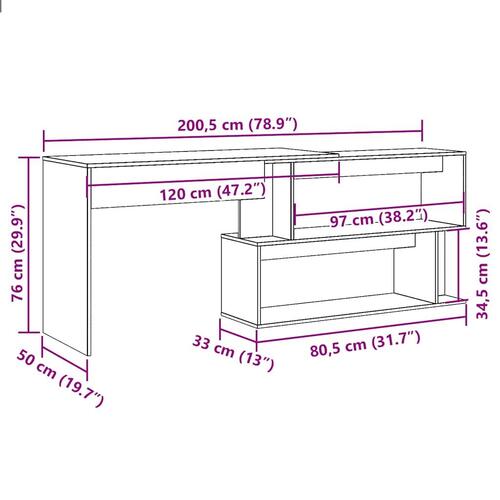 Hjørneskrivebord 200,5x50x76 cm konstrueret træ artisan egetræ