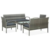 Loungesæt til haven 5 dele med hynder polyrattan grå