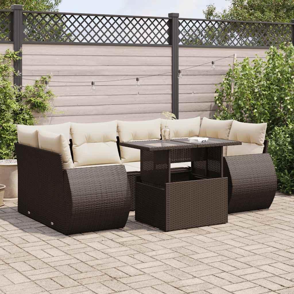 Sofasæt til haven 7 dele med hynder polyrattan brun billede
