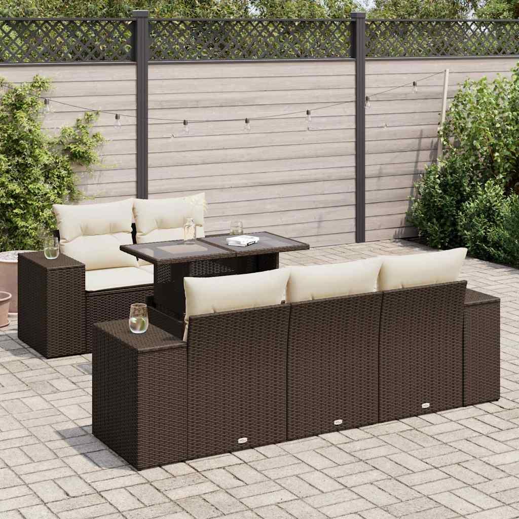 Sofasæt til haven 6 dele med hynder polyrattan brun
