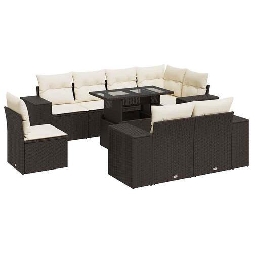 Sofasæt til haven 9 dele med hynder polyrattan brun