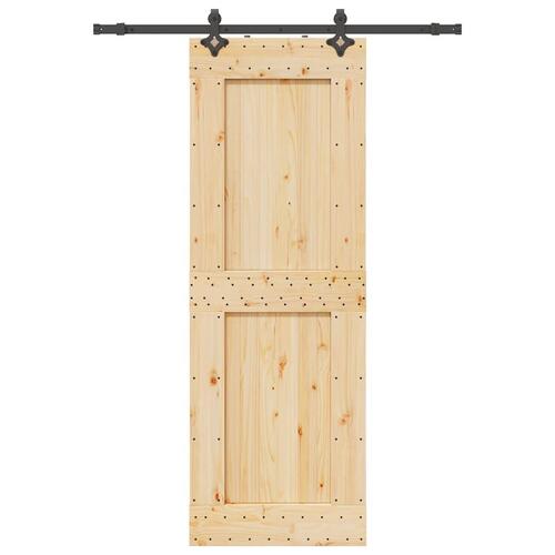 Skydedør med monteringssæt 80x210 cm massivt fyrretræ