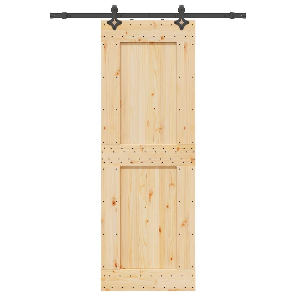 Skydedør med monteringssæt 80x210 cm massivt fyrretræ