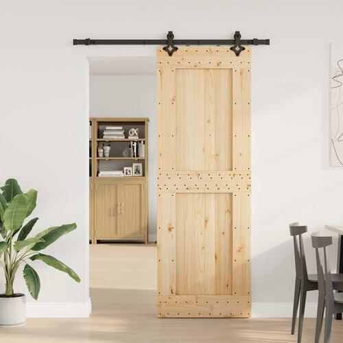 Skydedør med monteringssæt 80x210 cm massivt fyrretræ