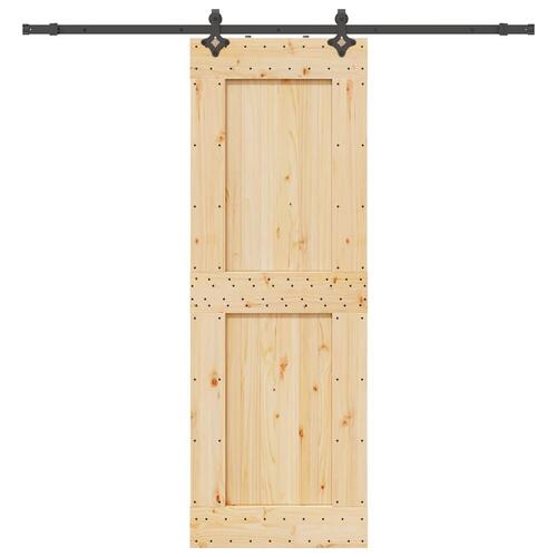 Skydedør med monteringssæt 80x210 cm massivt fyrretræ
