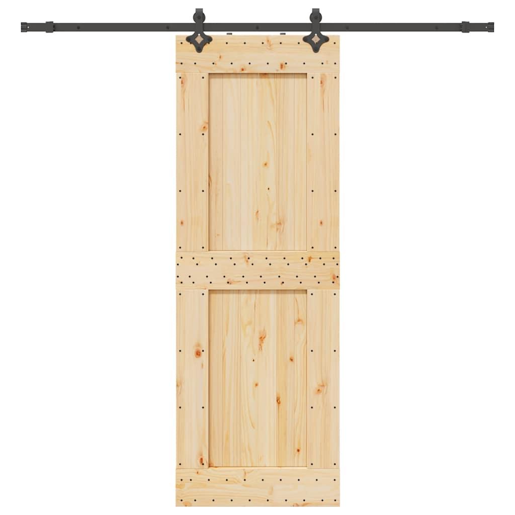 Skydedør med monteringssæt 80x210 cm massivt fyrretræ