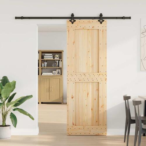 Skydedør med monteringssæt 80x210 cm massivt fyrretræ
