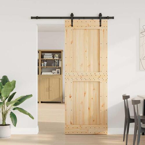 Skydedør med monteringssæt 85x210 cm massivt fyrretræ
