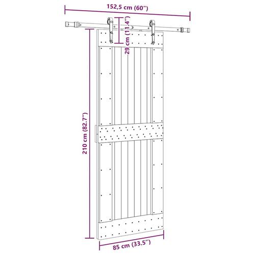 Skydedør med monteringssæt 85x210 cm massivt fyrretræ