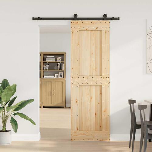 Skydedør med monteringssæt 70x210 cm massivt fyrretræ